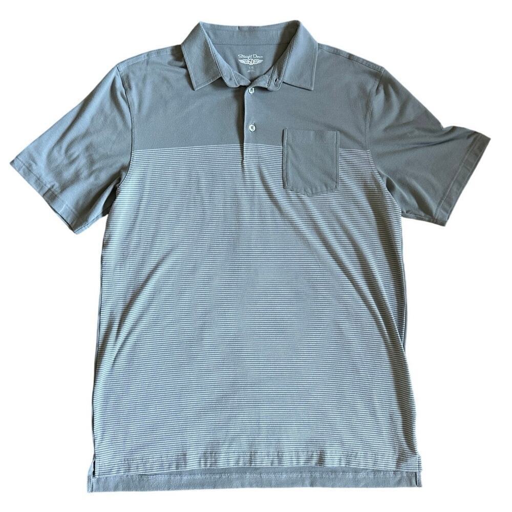 Straight Down Golf Polo Shirt Mens White Gray Stripe Size Large